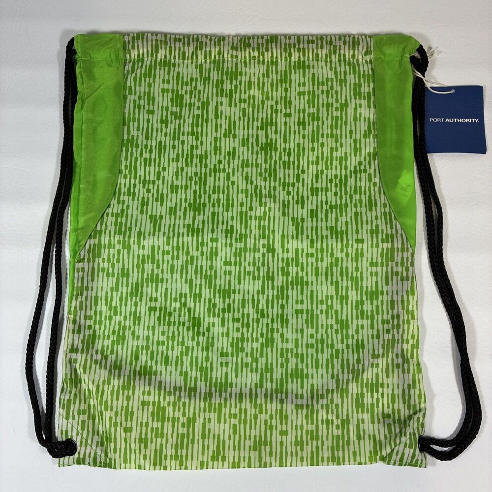 Port Authority Lime Green White Abstract Dash Print Drawstring Cinch Backpack